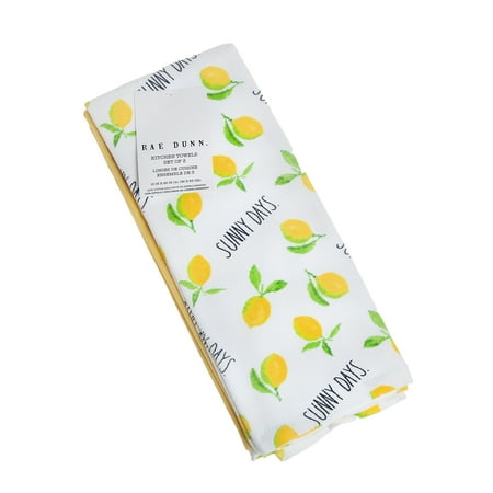 Rae Dunn Lots of Lemons Kitchen Towels Set, 3 Pack, Yellow & White