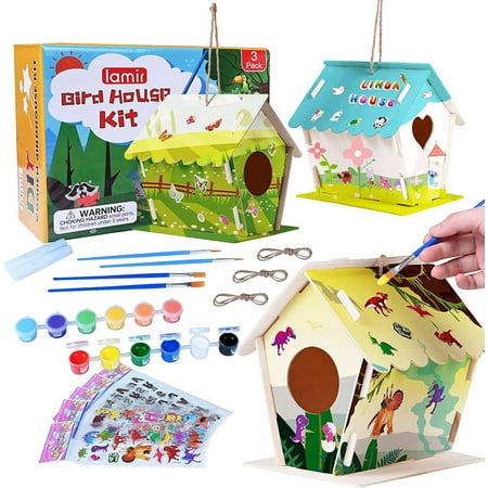 3 Pack DIY Bird House Kits Arts and Crafts for Kids Children Ages 4-8 6-8 to Build Paint, Ideal Gift