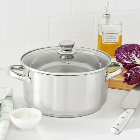 Mainstays Stainless Steel 5-Quart Dutch Oven with Glass Lid, Riveted Handles