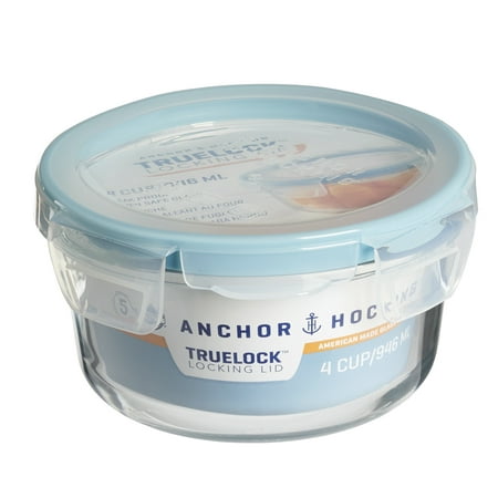 Anchor Hocking TrueLock Locking Lid Glass Food Storage Containers, 4 Cup Round