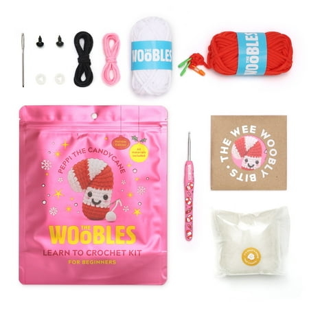 The Woobles Beginner Crochet Amigurumi Kits - Peppi the Candy Cane