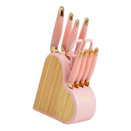 Paris Hilton 10-Piece Heart-Shaped Stainless Steel Knife Block Set, Pink, Pink