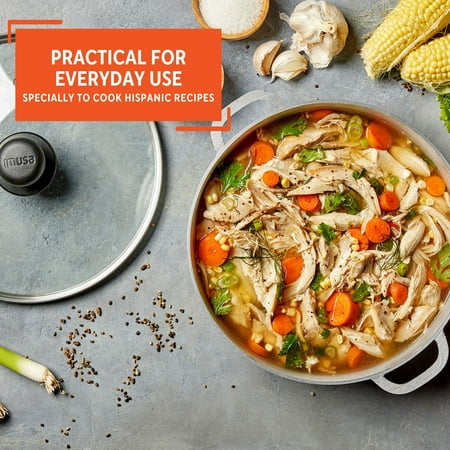 Imusa 2 Piece Colombian Cast Aluminum Caldero Set with Glass Lid, Silver