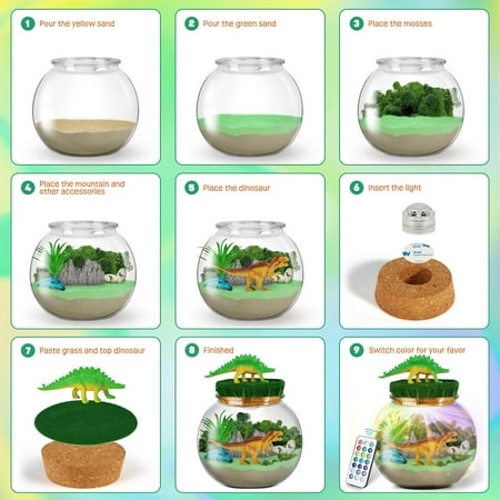 Dinosaur Gifts for Boys - Dinosaur Terrarium Kit for Kids - Birthday Gift for Boys Ages 4 5 6 7 8-12 Year Old - DIY Dinosaur Light Up Toys for Boys - Arts and Crafts Kit for Kids, Other
