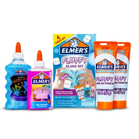 Elmer?s Fluffy Slime Kit, Includes Elmer?s Translucent Glue, Elmer?s Glitter Glue, Elmer?s Slime Activator, 4 Count