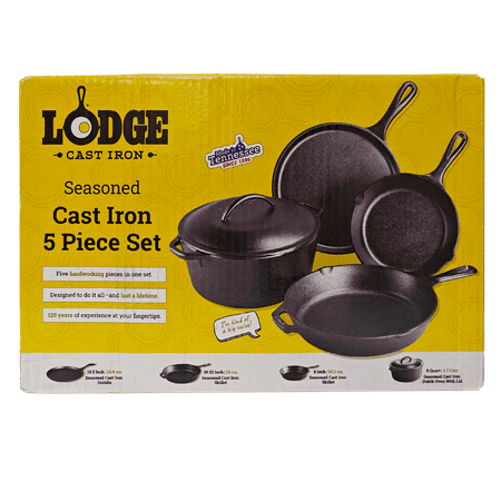 Lodge Cast Iron Seasoned 5-Piece Set with Skillet, Griddle & Dutch Oven