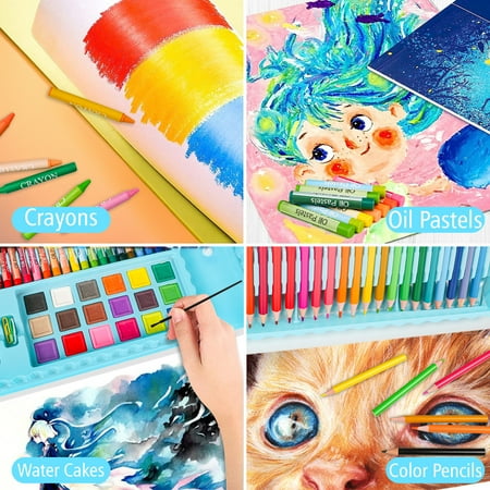 Hot Bee 208 Pcs Kids Art Set, Blue Color Set for Boys&Girls, School Art Supplies Drawing Kit for kids 4-6, Arts & Crafts - School Art Beginners Ideal Chrismat Gift Art Sets for Boys Girls 3 4 5 6+