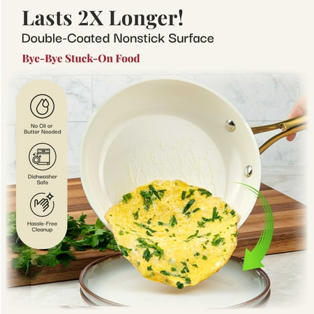 Gotham Steel 12 Piece Pots and Pans Nonstick Set Ceramic Cookware Kitchen Set, With Frying Skillet, Saucepan | Navy Cream