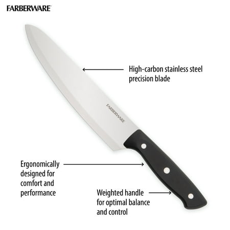 Farberware Stamped 20 Piece Triple Rivet Stainless Steel Kitchen Knife Set with Block Black