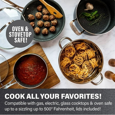 Granitestone Nonstick Pots and Pans 20 Pcs Set Kitchen Cookware Set Bakeware Cooking Frying Skillet Sauce Pan Black, Black