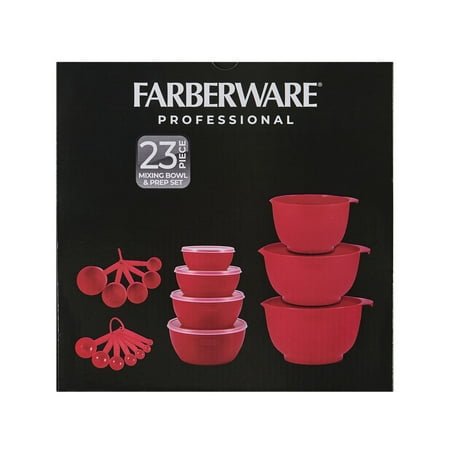 Farberware Pro 23 Piece Plastic Baking Set with Mixing Bowls, Red