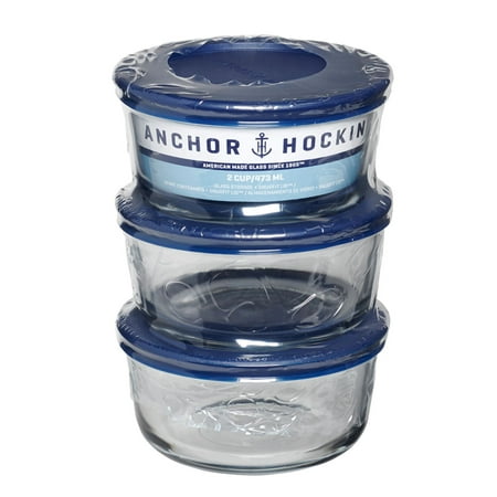 Anchor Hocking Glass Food Storage Containers with Lids, 2 Cup Round, Set of 3