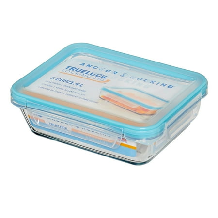 Anchor Hocking TrueLock Locking Lid Glass Food Storage Containers, 6 Cup Rectangular