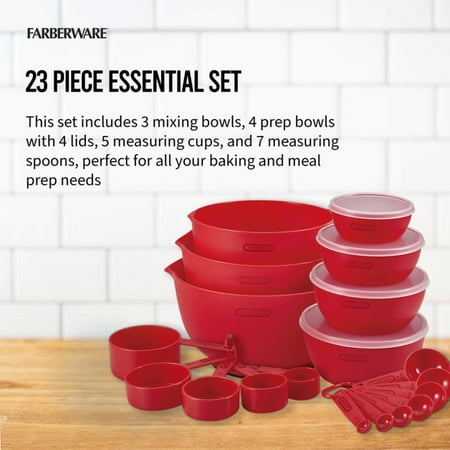 Farberware Pro 23 Piece Plastic Baking Set with Mixing Bowls, Red