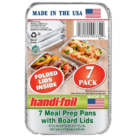 Handi-Foil Aluminum Meal Prep Storage Pan with Folded Lids 7 Count Holds up to 23.7 Fluid Ouncesaluminum, 6.56"L x 4.625"W x 1.68 "D,