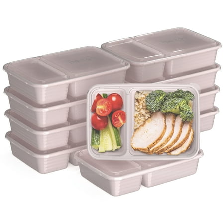 Bentgo? Prep 2-Compartment Containers - 20-Piece Meal Prep Kit with 10 Trays & 10 Custom-Fit Lids - Durable Microwave, Freezer, Dishwasher Safe Reusable BPA-Free Food Storage Containers- Blush Pink, N/A