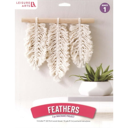 Leisure Arts Macrame Kit Feather, Macrame Kits For Adults Beginners, Wall Hanger Kit, Beginners Kit, Diy Kit Beginner, Other
