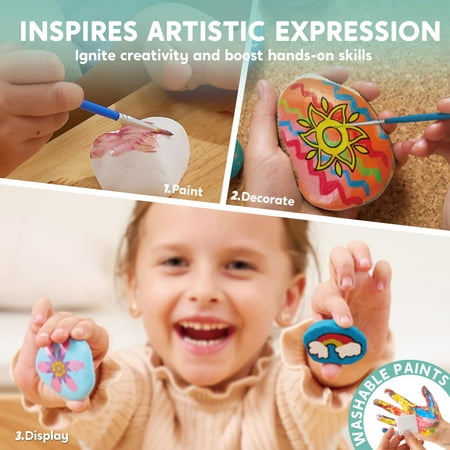 Joyfy 10 Pcs Rock Painting Kit for Kids Ages 6-8-12,Home Creativity Arts And Crafts Kit for Family Indoor Activity