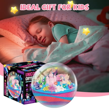 Flooyes Unicorn Gift for Girls 6 7 8 9 10 12+, DIY Unicorn Terrarium Kit for Kids with Growing Crystals, Art& Crafts Kit Night Light,STEM Educational Toy, Birthday Christmas Gift for Kids Ages 6-12