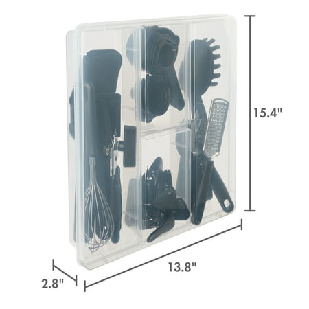 Mainstays 36 Piece Kitchen Gadget Set with Kitchen Cooking Utensils, and Drawer Organizer, Black