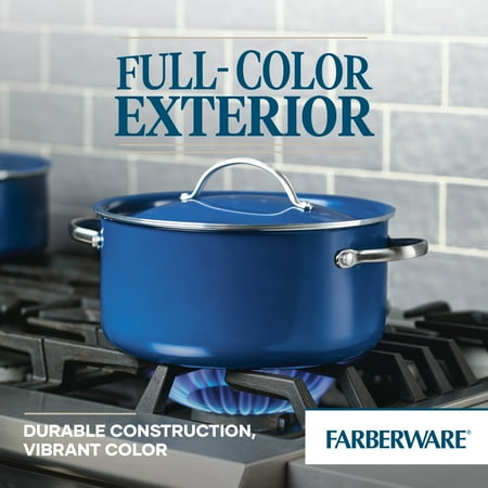 Farberware Vibrance 12 Piece Ceramic Nonstick Pots and Pans Set, Blue