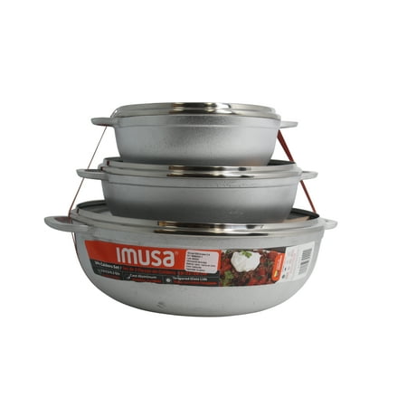Imusa Basic Caldero Set, 3-Piece Cast Aluminum Cookware Set, Natural Finish, Oven Safe