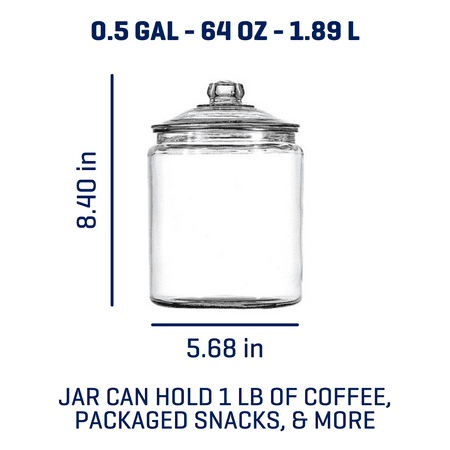 Anchor Hocking Heritage Hill Glass Jar with Lid, 1/2 GallonHalf-Gallon, Set of 1,