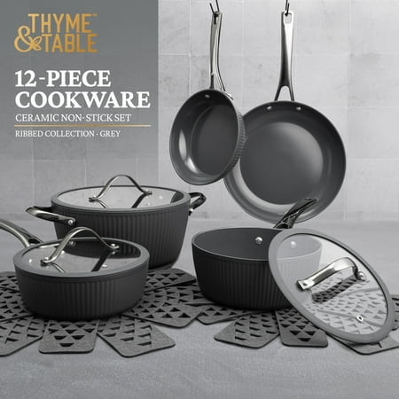 Thyme & Table Signature 12-Piece Cookware Set Non-Stick- Grey & Gunmetal, Gray