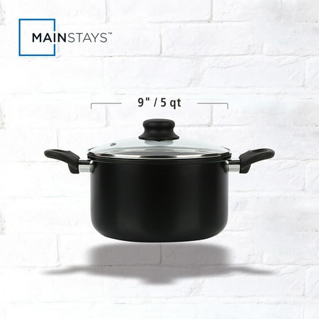 Mainstays Aluminum Black Non-Stick Coated 5QT Dutch Oven with Glass Lid Dishwasher Safe Easying Cleaing