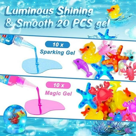 Magic Water Elf Toy Kit, Aqua Fairy Water Gel Kit with Magic Gels, 12 Sea Creature Molds. Christmas Gifts, Birthday Gifts, Arts & Crafts DIY STEM Kits for Kids ?12x60ml + 12 parts), Other, Set-D?12x60ml + 12 parts