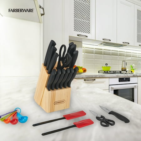Farberware Classic 23 Piece Never Needs Sharpening Dishwasher Safe Stainless Steel Cutlery and Utensil Set in Black