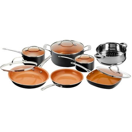 Gotham Steel Nonstick Pots and Pans 12 Piece Set Ceramic Cookware Kitchen Set, With Frying Skillet, Saucepan, Lids | Gray