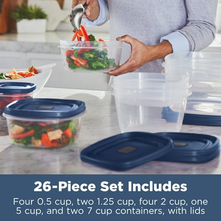 Rubbermaid Easy Find Lids Food Storage Containers with Vented Lids, 26 Piece Set, Blue, Blue