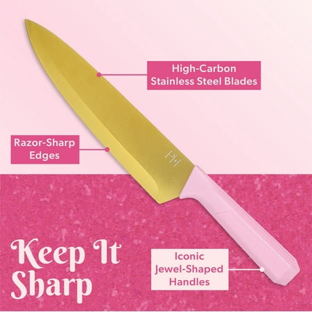 Paris Hilton 12 Piece Knife and Kitchen Utensil Set with Caddy, Pink