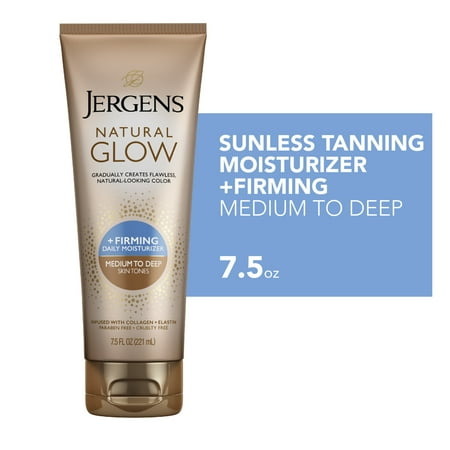Jergens Natural Glow Firming Daily Moisturizer Medium to Tan Sunless Tanner Lotion, 7.5 oz