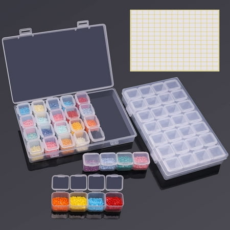 ARTDOT 2 Packs 28 Girds(56 Girds) Diamond Painting Storage Containers Portable Organizer for Art Craft Nail Patches Accessories, 28 Grid