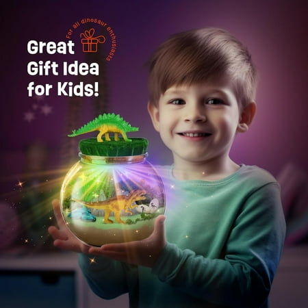 Dinosaur Gifts for Boys - Dinosaur Terrarium Kit for Kids - Birthday Gift for Boys Ages 4 5 6 7 8-12 Year Old - DIY Dinosaur Light Up Toys for Boys - Arts and Crafts Kit for Kids, Other