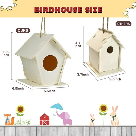 3 Pack DIY Bird House Kits Arts and Crafts for Kids Children Ages 4-8 6-8 to Build Paint, Ideal Gift