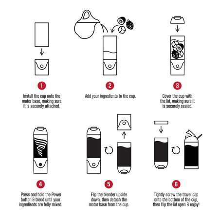 FitRx Rocket Electric Smoothie Blender Bottle, Rechargeable Portable Personal Blender, 18oz., Black