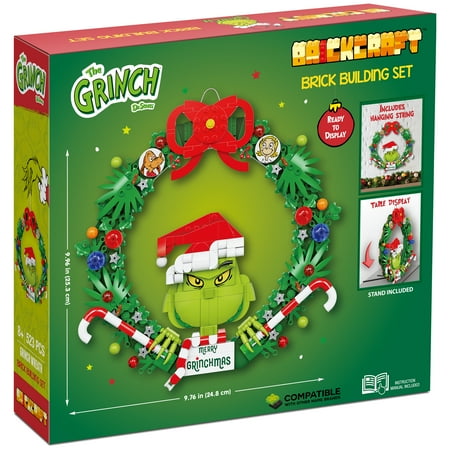Brickcraft Grinch Wreath Brick Building Kit (523- Plastic Piece Set), Limited Edition Collectible, Christmas D?cor, Hanging Decoration, Toy Gift Idea for Boys and Girls Ages 8 Years Old and up