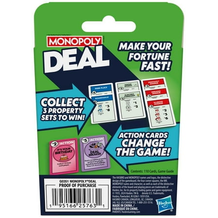 Monopoly Deal Card Game, Quick-Playing Family Card Game for 2-5 Players, Non-Candy Easter Basket Stuffers Gifts, Ages 8+