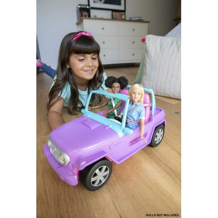 Barbie Off-Road Vehicle, Purple Toy Car with 2 Pink Seats and Rolling Wheels for Kids 3 years and up