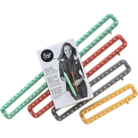 Boye Long Loom Set, 6 Pieces, 4 Rectangular Plastic Looms, 1 Loom Hook, 1 Yarn Needle, Multicolor, Ages 8 and up