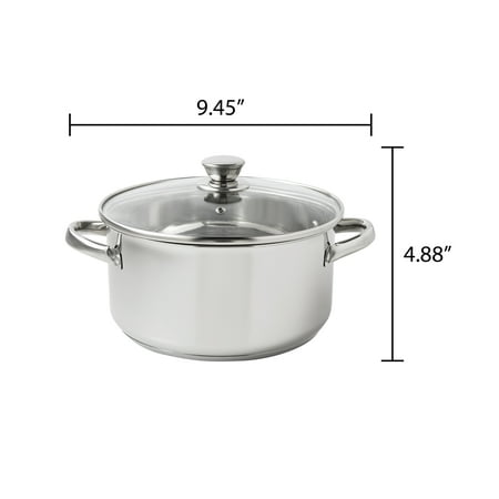 Mainstays Stainless Steel 5-Quart Dutch Oven with Glass Lid, Riveted Handles