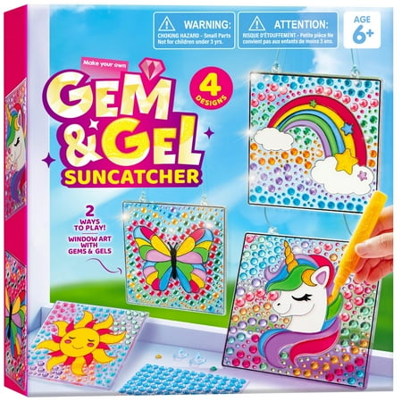 Joyfy 4-Piece Window Art Suncatcher Kits, Creative Gem Painting Arts and Crafts Kits for Kids Girls 6-12