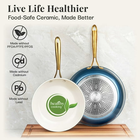 Gotham Steel 12 Piece Pots and Pans Nonstick Set Ceramic Cookware Kitchen Set, With Frying Skillet, Saucepan | Navy Cream