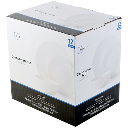 Mainstays Glazed White Stoneware Dinnerware Set, 12-Pieces