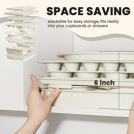 Kikcoin Bakeware Set, 22-Piece Baking Pans Set Kitchen Carbon Steel Baking Sheet Pans with Silicone Handles, Cookie Sheets Nonstick(Beige), Beige