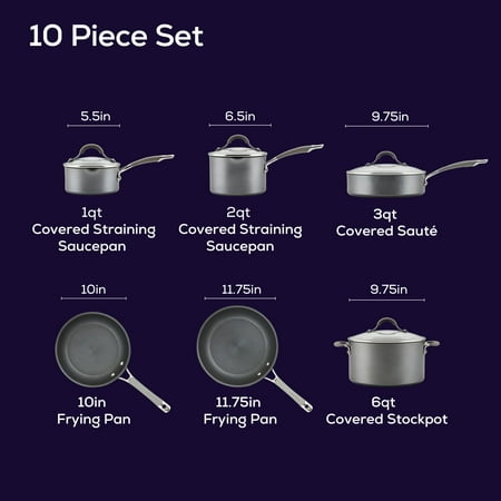 Circulon Elementum Hard-Anodized Nonstick Cookware Set, 10-Piece, Gray