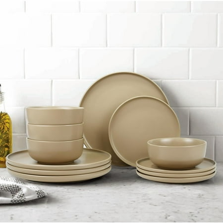 Mainstays Alessandra Brown 12-Piece Stoneware Dinnerware SetBrown,